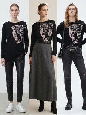 Zara Black Leopard Print Top Size S
